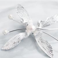 Zinc Alloy Bowkont Hair Clip, with ABS Plastic Pearl, for woman & with rhinestone, 6cmx6cm 