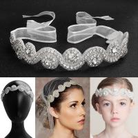 Bridal Hair Band, Rhinestone, with Seedbead & Cloth, fashion jewelry & for woman, silver color 