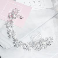 Bridal Decorative Hair Comb, Zinc Alloy, with Rhinestone & Plastic Pearl, for woman & with rhinestone 