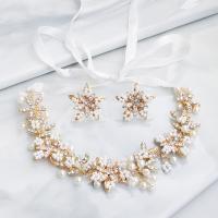 Plastic Pearl Hair Jewelry Set, Headband & Stud Earring, with brass wire & Zinc Alloy, for woman & with rhinestone, 21cmx 