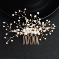 Bridal Decorative Hair Comb, Plastic Pearl, with brass wire & Zinc Alloy, for woman & with rhinestone, 14cmx10cm 