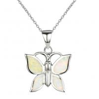 Brass Jewelry Necklace, with Opal, Butterfly, fashion jewelry & for woman, silver color Approx 10 Inch 