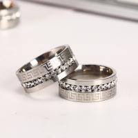 Нержавеющая сталь Rhinestone палец кольцо, нержавеющая сталь, ювелирные изделия моды & Мужская & разный размер для выбора & со стразами, серебряный, продается PC
