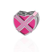 Zinc Alloy Heart Beads, plated, DIY & enamel, pink, 11*10mm 