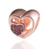 Zinc Alloy Heart Beads, plated, DIY & with rhinestone 10*11mm Approx 5mm 