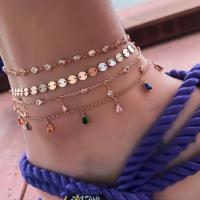 Zinc Alloy Anklet, plated, 4 pieces & fashion jewelry & for woman & with rhinestone, golden 