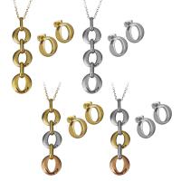 Fashion Stainless Steel Jewelry Sets, Stud Earring & necklace, with 2Inch extender chain, plated, oval chain & for woman 52.5mm,1.5mm Approx 18 Inch 