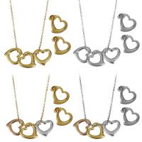 Fashion Stainless Steel Jewelry Sets, Stud Earring & necklace, with 2Inch extender chain, Heart, plated, oval chain & for woman 1.5mm Approx 17.5 Inch 
