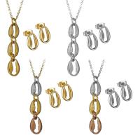 Fashion Stainless Steel Jewelry Sets, Stud Earring & necklace, with 2Inch extender chain, plated, oval chain & for woman 41mm,1.5mm Approx 18 Inch 
