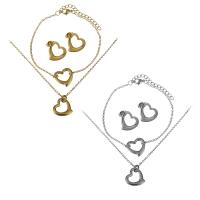 Fashion Stainless Steel Jewelry Sets, Stud Earring & bracelet & necklace, with 2Inch extender chain, Heart, plated, oval chain & for woman 1.5mm 1.5mm Approx 18 Inch, Approx 6.5 Inch 