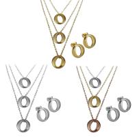 Fashion Stainless Steel Jewelry Sets, Stud Earring & necklace, with 2Inch extender chain, plated, oval chain & for woman & multi-strand 1.5mm Approx 14.5 Inch 