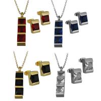 Fashion Stainless Steel Jewelry Sets, Stud Earring & necklace, with Glass, with 2Inch extender chain, plated, oval chain & for woman 1.5mm Approx 17.5 Inch 
