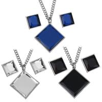 Fashion Stainless Steel Jewelry Sets, Stud Earring & necklace, with Glass, curb chain & for woman 7mm Approx 18 Inch 