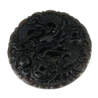 Schwarzer Obsidian Anhänger, flache Runde, Modeschmuck & DIY, schwarz, 50x50x9mm, Bohrung:ca. 1.5mm, verkauft von PC