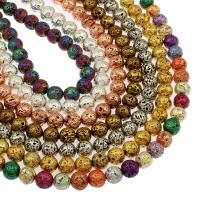 Multicolor Lava Perlen, rund, plattiert, verschiedene Größen vorhanden, keine, Bohrung:ca. 1mm, verkauft von Strang