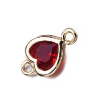 Cubic Zirconia Brass Connector, Heart, gold color plated, with cubic zirconia & 1/1 loop, red Approx 1mm 