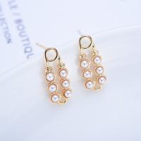 Brass Earring Stud Component, with ABS Plastic Pearl, gold color plated 