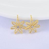 Brass Flower Pendants, gold color plated, micro pave rhinestone & hollow, 12mm Approx 1mm 