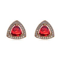 Rhinestone Brass Stud Earring, gold color plated, fashion jewelry & for woman & with rhinestone, red 