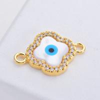 Brass Connector, with Resin, Evil Eye, gold color plated, micro pave rhinestone & 1/1 loop, 19mm Approx 1mm 