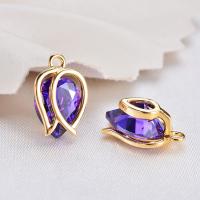 Cubic Zirconia Brass Pendants, Flower Bud, gold color plated, with cubic zirconia, purple, 12mm Approx 1mm 