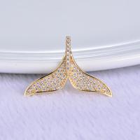 Cubic Zirconia Micro Pave Brass Pendant, Mermaid tail, gold color plated, micro pave cubic zirconia, 28mm Approx 2mm 