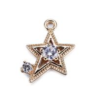 Brass Star Pendants, gold color plated, with rhinestone, 13.54mm Approx 1mm 