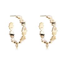 Brass Earring Stud Component, gold color plated, DIY & with loop & with rhinestone 