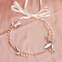 Bridal Hair Band, Zinc Alloy, with Plastic Pearl, fashion jewelry & for woman & with rhinestone, golden, 36cm 