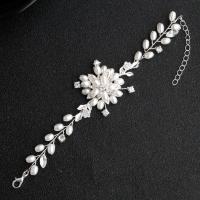 Pulsera para Novia, Perlas plásticas, con alambre de latón, para mujer & con diamantes de imitación, 16x5.5cm, Vendido por UD