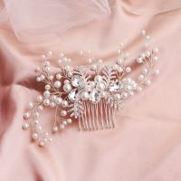 Bridal Decorative Hair Comb, Zinc Alloy, with Plastic Pearl, for woman & with rhinestone 