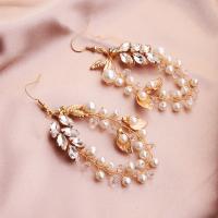 Plastic Pearl Zinc Alloy Earring, with ABS Plastic Pearl, fashion jewelry & for woman & with rhinestone, golden, 4.5cnmx8.5cm 
