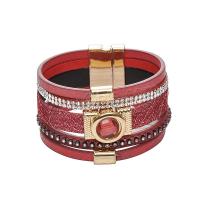 PU Leather Cord Bracelets, with Crystal & Zinc Alloy, plated, fashion jewelry & for woman & with rhinestone 35mm 