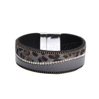PU Leather Cord Bracelets, with Zinc Alloy, plated, fashion jewelry & for woman & with rhinestone 
