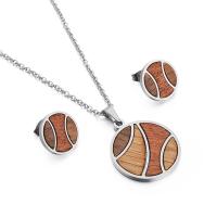 Fashion Stainless Steel Jewelry Sets, Stud Earring & necklace, with Wood, plated, 2 pieces & for woman 15*15mm .7 Inch 