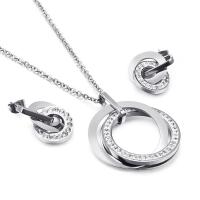Cubic Zirconia Stainless Steel Jewelry Sets, earring & necklace, plated, 2 pieces & micro pave cubic zirconia & for woman 23*18mm .6 Inch 