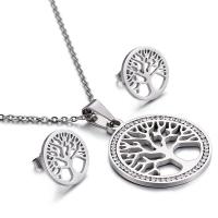 Fashion Stainless Steel Jewelry Sets, earring & necklace, plated, 2 pieces & for woman 16mm Inch 