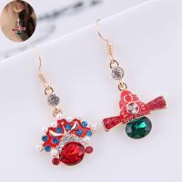 Asymmetric Earrings, Zinc Alloy, with Glass, plated, for woman & with rhinestone, red, 45*25mm, 43*20mm 