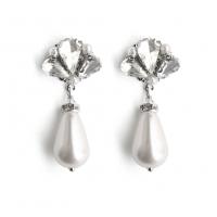 Plastic Pearl Drop Earring, with Rhinestone, fashion jewelry & for woman, silver color 