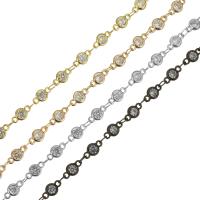 Brass Chain, plated, micro pave cubic zirconia 