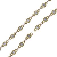 Brass Chain, gold color plated, micro pave cubic zirconia  