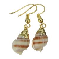 Brass Drop Earring, with Shell, Shell, gold color plated, fashion jewelry & for woman, 37mm,10x17-18mm 