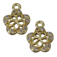 Brass Flower Pendants, gold color plated, micro pave cubic zirconia & hollow Approx 1.5mm 