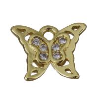 Латунные Подвески в форме животного, Латунь, бабочка, плакирован золотом, инкрустированное микро кубического циркония отверстие:Приблизительно 1.5mm, продается PC