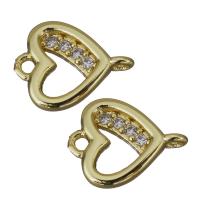 Cubic Zirconia Micro Pave Brass Connector, Heart, gold color plated, micro pave cubic zirconia & 1/1 loop Approx 1.5mm 
