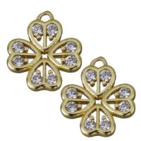 Brass Clover Pendant, Four Leaf Clover, gold color plated, micro pave cubic zirconia & hollow Approx 1mm 