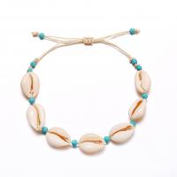 Zinc Alloy Anklet, Cotton Cord, with turquoise, Conch, natural, Unisex & adjustable 18mm mm 