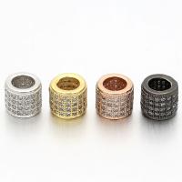 Befestigter Zirkonia European Perlen, Messing, Zylinder, plattiert, Micro pave Zirkonia, keine, 7x6mm, Bohrung:ca. 4mm, 5PCs/Tasche, verkauft von Tasche