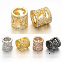 Large Hole Brass Beads, Column, plated, micro pave cubic zirconia & hollow Approx 6.5mm 