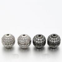 Cubic Zirconia Micro Pave Brass Beads, Round, plated, micro pave cubic zirconia & hollow Approx 1mm 